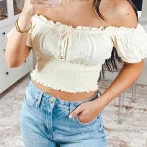 Olivaceous Off the Shoulder Crop Top